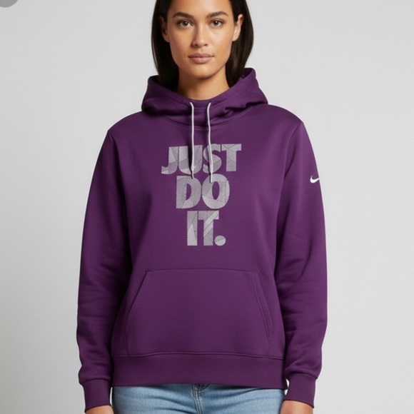Nike Sweaters - Nike Dark Purple Hoodie funnel neck Just Do it size Large. NO INSIDE TAGS